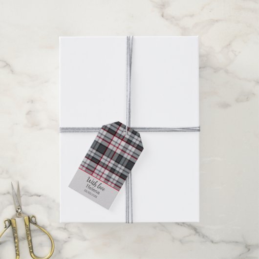 Grijze getextureerde tartan plaid cadeaulabel (Met Touw)