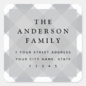 Grijze gingham checkers elegant retouradres vierkante sticker (Voorkant)