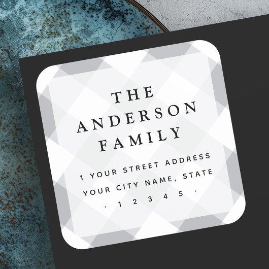 Grijze gingham checkers elegant retouradres vierkante sticker