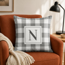 Grijze Gingham Monogram Eerste Letter