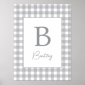 Grijze Gingham Plaid Geboortenaambord Poster (Voorkant)