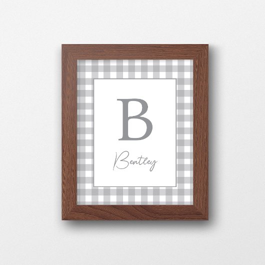 Grijze Gingham Plaid Geboortenaambord Poster