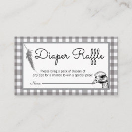 Grijze Gingham Struisvogel Baby Shower Luier Raffl Informatiekaartje