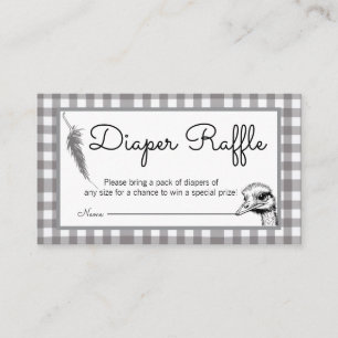 Grijze Gingham Struisvogel Baby Shower Luier Raffl Informatiekaartje