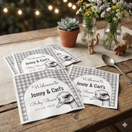 Grijze Gingham Struisvogel Cute Baby Shower Servet