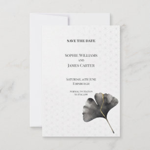 Grijze Ginkgo-blad Huwelijk Bewaar de Datum Save The Date