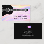 Grijze gitaar silhouet op faux iriserende design visitekaartje (Voorkant / Achterkant)