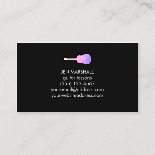 Grijze gitaar silhouet op faux iriserende design visitekaartje (Achterkant)