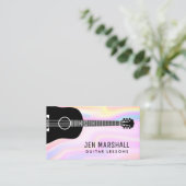 Grijze gitaar silhouet op faux iriserende design visitekaartje (Staand voorkant)
