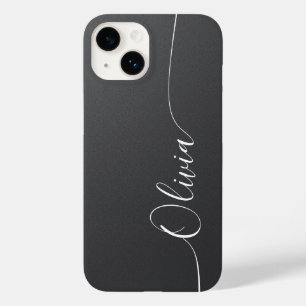 Grijze Glans Elegante Calligrafie Script Naam Case-Mate iPhone 14 Hoesje