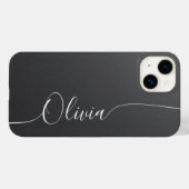 Grijze Glans Elegante Calligrafie Script Naam Case-Mate iPhone Case (Achterkant (horizontaal))