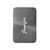 Grijze glanzende faux metal aangepaste naam badmat (Voorkant Verticaal)