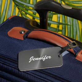 Grijze glanzende faux metal aangepaste naam bagagelabel