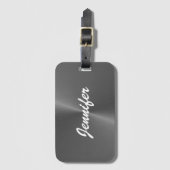 Grijze glanzende faux metal aangepaste naam bagagelabel (Voorkant (verticaal))