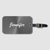 Grijze glanzende faux metal aangepaste naam bagagelabel (Voorkant (horizontaal))