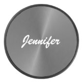 Grijze glanzende faux metal aangepaste naam hockey puck (Voorkant)