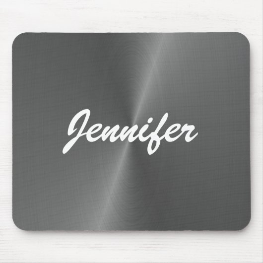 Grijze glanzende faux metal aangepaste naam muismat (Voorkant)