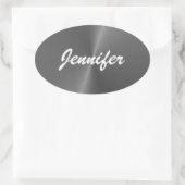 Grijze glanzende faux metal aangepaste naam ovale sticker (Tas)
