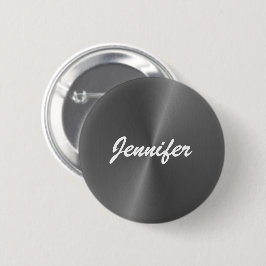 Grijze glanzende faux metal aangepaste naam ronde button 5,7 cm