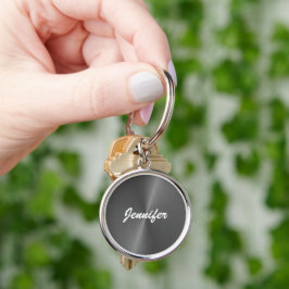 Grijze glanzende faux metal aangepaste naam sleutelhanger