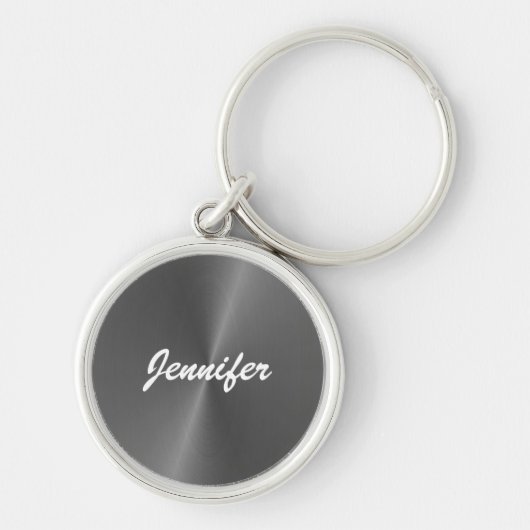 Grijze glanzende faux metal aangepaste naam sleutelhanger (Voorkant)
