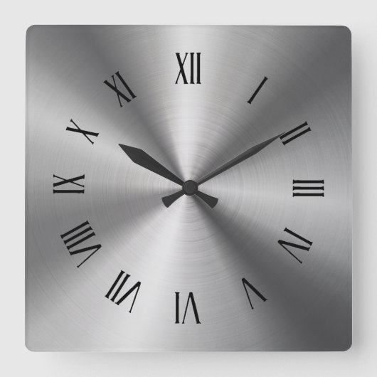 Grijze glanzende metaal-roestvrij staal Romeinse c Vierkante Klok (Voorkant)