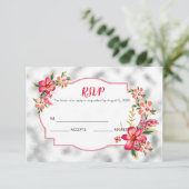 Grijze glas en bloemen RSVP kaartje (Staand voorkant)