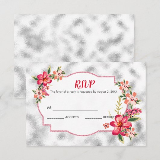 Grijze glas en bloemen RSVP kaartje (Voorkant / Achterkant)