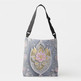 Grijze glazen kant AI-kunst Crossbody Tas