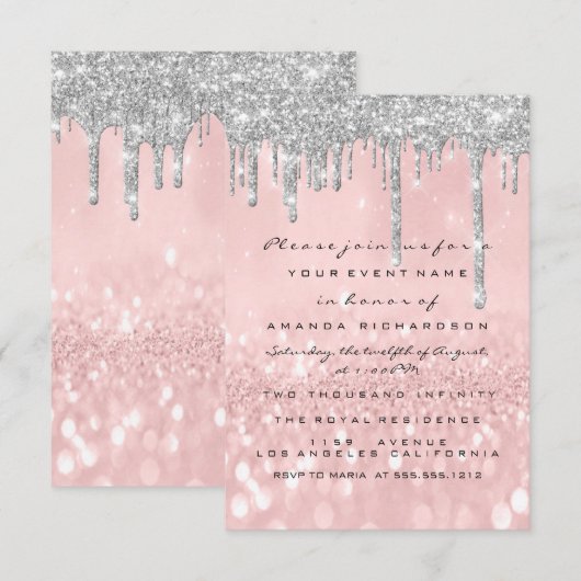 Grijze glinsterende druppels zilveren roos bruids  kaart (Voorkant / Achterkant)