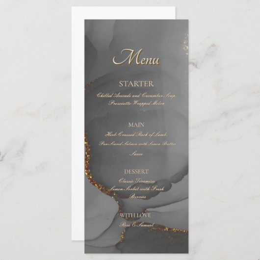 Grijze Glitter Alcohol Ink Elegant Flat Menu (Voorkant / Achterkant)