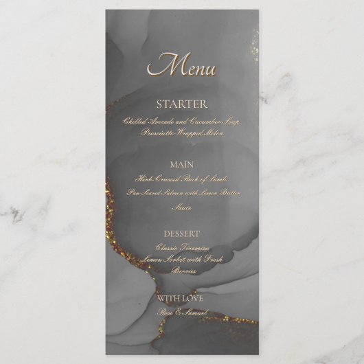 Grijze Glitter Alcohol Ink Elegant Flat Menu (Voorkant)