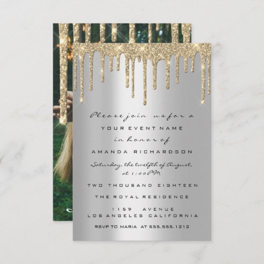 Grijze Glitter Drift Birthday Graduparty Kaart (Voorkant / Achterkant)