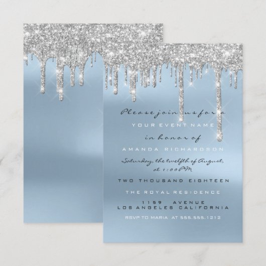 Grijze Glitter Druppels Zilver Blauw Bruids Sweet  Kaart (Voorkant / Achterkant)