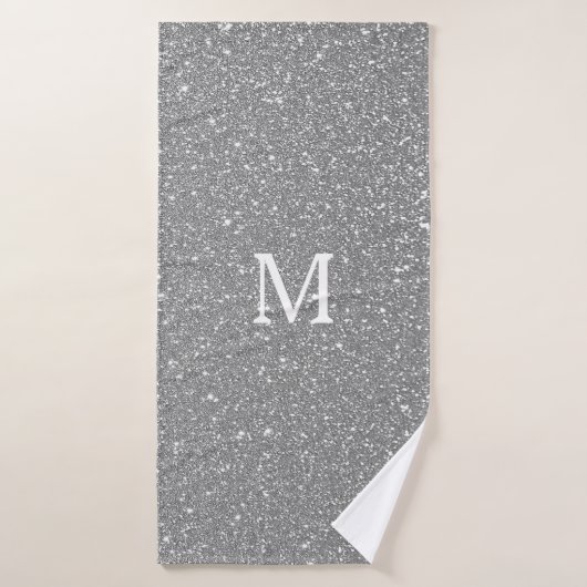 Grijze Glitter Monogram Initiaal Aangepaste naam S Bad Handdoek (Badhanddoek)