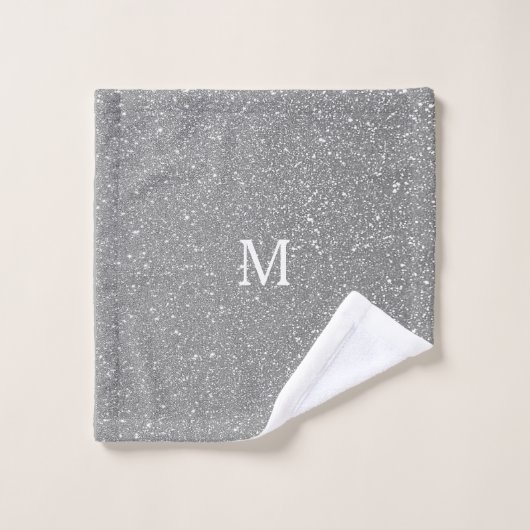 Grijze Glitter Monogram Initiaal Aangepaste naam S Bad Handdoek (Wasdoekje)