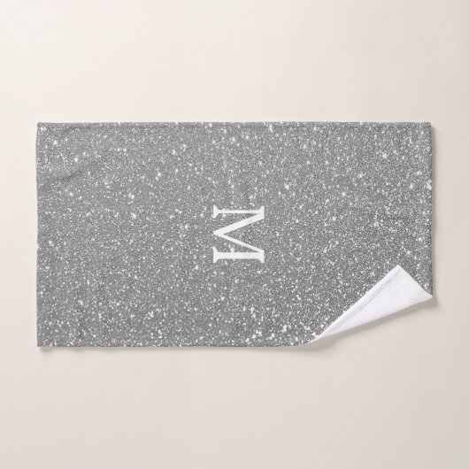 Grijze Glitter Monogram Initiaal Aangepaste naam S Bad Handdoek (Handdoek)