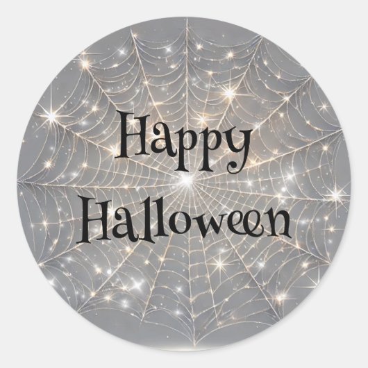 Grijze Glitter Spinnenweb Halloween Feest Ronde Sticker (Voorkant)