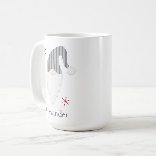 Grijze gnome en Snowflake Holiday Mok (Voorkant links)