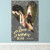 Grijze Gold Love is Sweet Wedding Canvas Afdruk (Insitu (Houten vloer))
