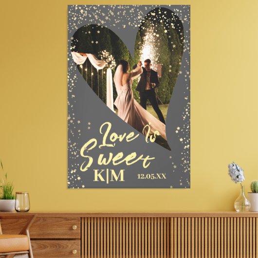 Grijze Gold Love is Sweet Wedding Canvas Afdruk (Insitu (Woonkamer))