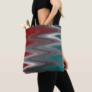 Grijze golven op blauwgroen met vuurwapens tote bag