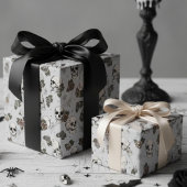 Grijze gotische schedels en Rozen Bloemen Cadeaupapier