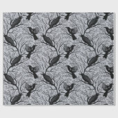 Grijze Gotische Winter Berry Ravens Kerstmis Cadeaupapier (Vlak)