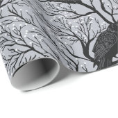 Grijze Gotische Winter Berry Ravens Kerstmis Cadeaupapier (Rol Hoek)