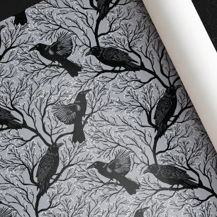 Grijze Gotische Winter Berry Ravens Kerstmis Cadeaupapier