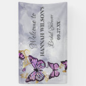 Grijze Goud Paarse Vlinder Elegante Bruidsdouche  Spandoek (Verticaal)