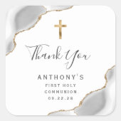 Grijze Gouden Agaat Eerste Heilige Communie Dank u Vierkante Sticker (Voorkant)