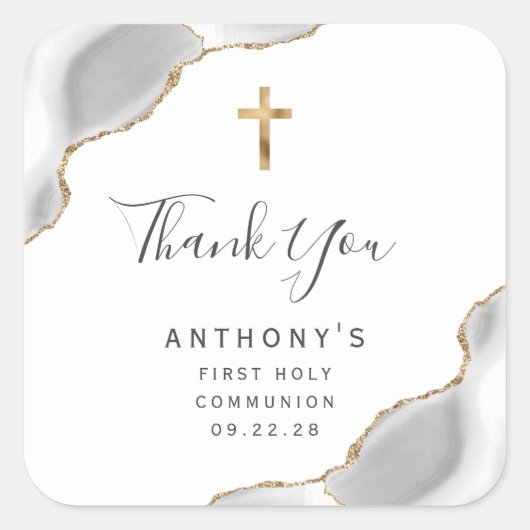 Grijze Gouden Agaat Eerste Heilige Communie Dank u Vierkante Sticker (Voorkant)