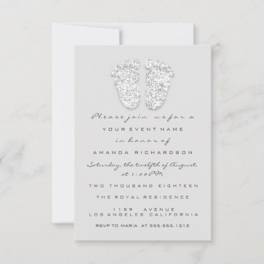 Grijze gouden Baby shower met zilver meisje Kaart (Voorkant)